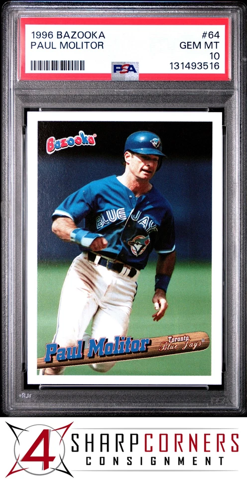 1996 BAZOOKA #64 PAUL MOLITOR BLUE JAYS HOF POP 6 PSA 10 - Image 1 of 3