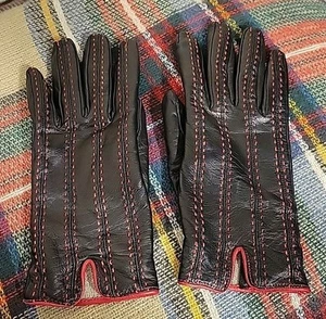 ITALIAN GENUINE LEATHER Womens Gloves Cashmere Lined RED BLACK Sz 8 Italy small - Picture 1 of 8
