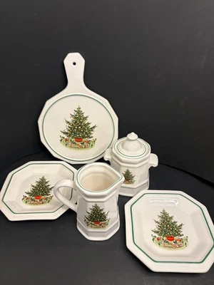 Crema vintage Pfaltzgraff Christmas Heritage + azúcar + remache + 2 platos Tidbit Foto 1 de 4