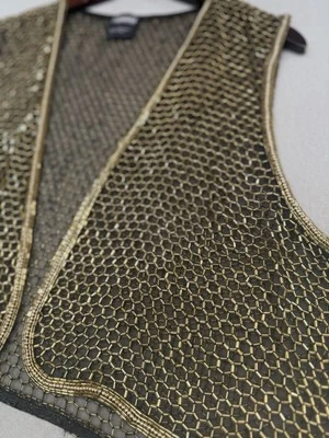 Винтажный Sharmark Лас-Вегас черный и золотой бисером жилет сетки чистый - Изображение 1 из 4