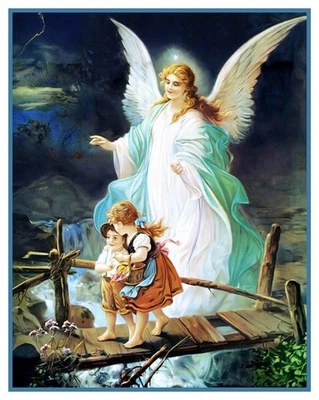 Wilhelm Von Kaulbach's Angel Blessed are Children Counted Cross Stitch Pattern - Image 1 of 4
