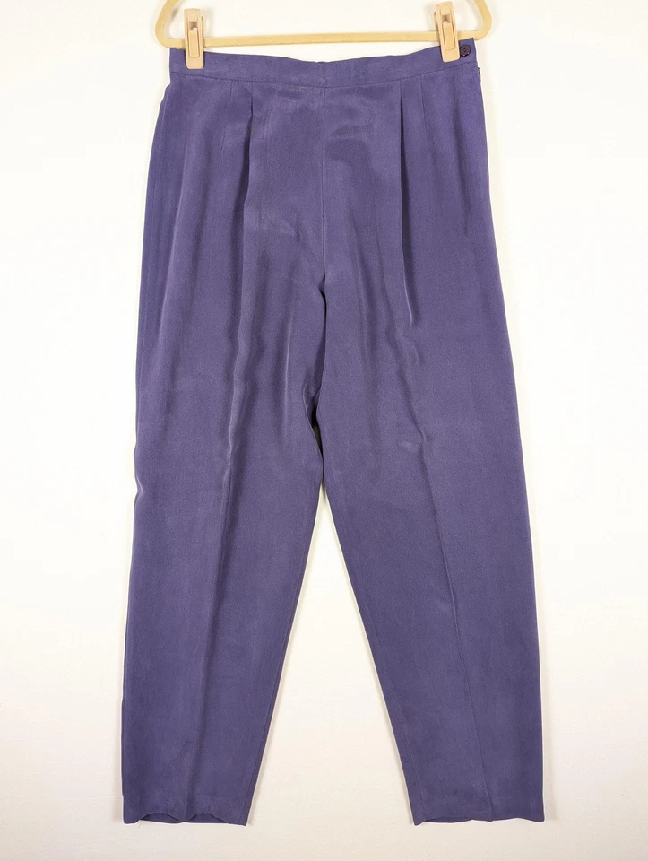 Calça Josephine Chaus Feminina 14 Roxa 100% Seda Plissada Cintura Alta Cônica Anos 90 - Imagem 1 de 4