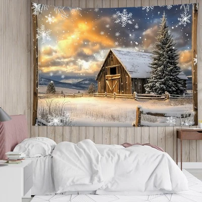 Tapiz de Navidad para árbol de invierno bosque granja para dormitorio sala dormitorio Foto 1 de 4
