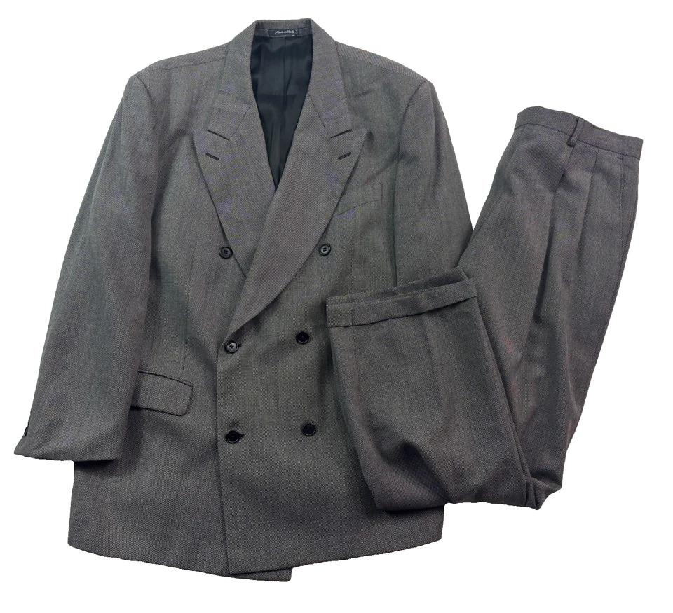 vtg 90s Issimo Italy 44S 36x28 2pc Black White Nailhead Double Breasted Suit - Image 1 of 4