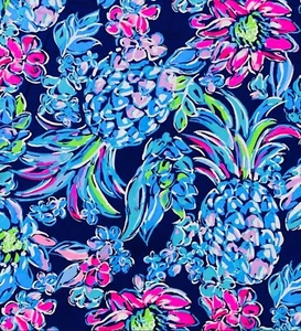 ~ Lilly Pulitzer Fabric - Cotton Poplin” Navy Pinapple ” “ 18”x27” # 5 - Picture 1 of 2