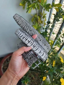 Gris Genuino, Piernas de Avestruz Genuino Cuero Piel Hombre Cinturones Hebilla, Hecho a Mano - Imagen 1 de 8