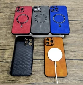 BUMPER Leather Case compatible for Magsafe iPhone 16 15 14 13 12 11 Pro Max Plus - Picture 1 of 11