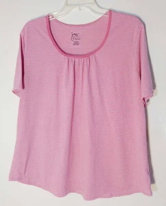JMS JUST MY SIZE WOMEN'S PLUS SIZE 2X (18W-20W) PINK & WHITE STRIPED TOP TEE - Picture 1 of 4