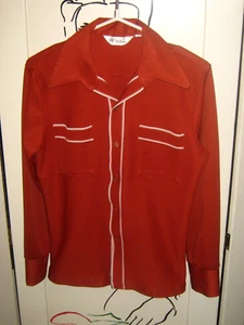 VTG 60's-70's MEN'S MR. CALIFORNIA ORANGE 2 POCKET POLYESTER KNIT DISCO SHIRT S - Picture 1 of 11