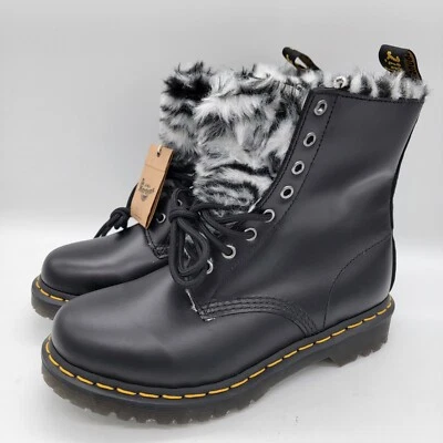 Botas de combate Dr. Martens 1460 Serena Zebra forradas de piel sintética negras para mujer 8 NUEVAS Foto 1 de 4