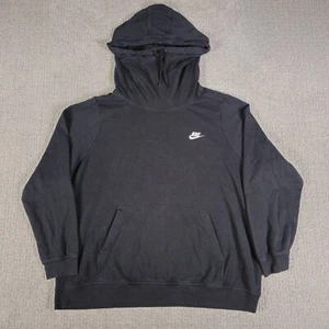 Nike Club Sportswear Swoosh Hoodie Womens Size 1X Cowl Neck Black Pullover - Picture 1 of 9