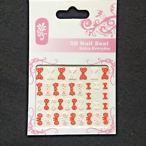 Red & White Bow 3D Glitter Nail Sticker , Nail Art Sticker ( 53 ) - Picture 1 of 4