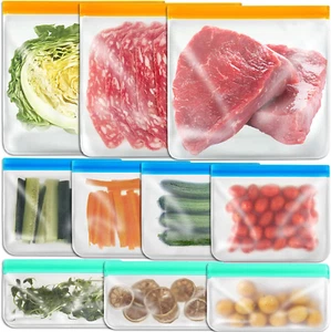 Reusable Silicone Food Storage Bags Ziplock Bags - 3 X Reusable Gallon Freezer B - Picture 1 of 12