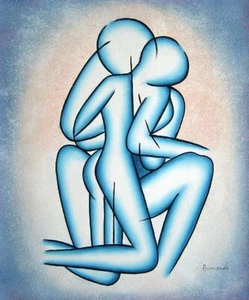 24x20 Couple in Love Modern Painting Oil Painting Portrait - Picture 1 of 1
