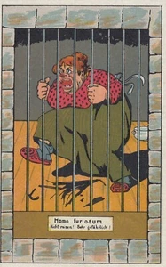 Wütende Ehefrau hinter Gittern Künstler-AK uralt Ehe Liebe Humor 2310034 - Bild 1 von 2