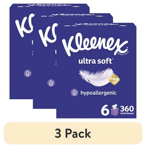 (3 pack) Kleenex Ultra Soft Facial Tissues, 6 Cube Boxes, 60 Tissues per Box - Picture 1 of 22