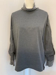 Very J Grey & White long Sleeve Mock TurtleNeck Tunic Top Sz S Stripe Insets NWT - Picture 1 of 7