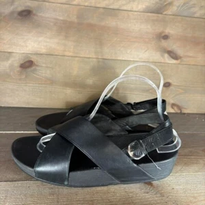 fitflop lulu crisscross womens size 9 shoes black leather slingback sandals - Picture 1 of 8
