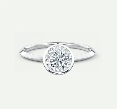 IGI E/VS 5 Ct Round Lab Created Grown Diamond Solid 18K White Gold Bezel Ring - Image 1 of 4
