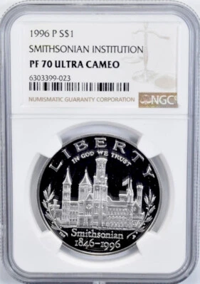 1996 SMITHSONIAN $1 Silver NGC PF70💥FLAWLESS QUALITY💥 - Image 1 of 4