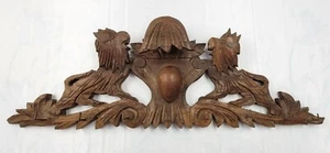 Antiker französischer 23 Zoll HANDGESCHNITZTER HOLZGIEBEL LÖWEN Haken Rack Dekor - Bild 1 von 12
