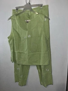 Aldo Trevi Damen 2-teiliges grün besticktes Hosen Set L - Bild 1 von 15