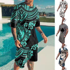 Men Summer Outfit 2-Piece Set Sweatsuit Short Sleeve T Shirts and Shorts Casual