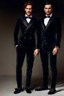 Men's Black 3 Piece Peak Lapel Velvet Groom Tuxedos Formal Wedding Dinner Suit