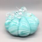 Mikasa Aqua Blue Blown Glass Pumpkin Curly Stem Glittery Amber Swirl Fall Decor
