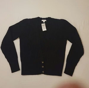 Charter Club schwarz Achselzucken Taille Pullover Cardigan Medium Knopfleiste Rundhalsausschnitt - Bild 1 von 17