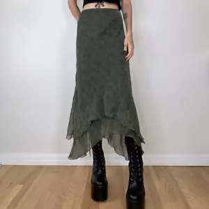 Grunge Gothic High Waist Mid-Calf Röcke Grün Blumen Lange Röcke Damen Fee - Bild 1 von 5