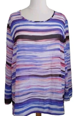 KATE AND MALLORY Mujer 3X Rayas Manga Larga Semi Transparente Top Multicolor  Foto 1 de 4