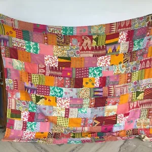 Rally Vintage Kantha Embroidery Double Blanket Throw Boho Hippie Bedspread - Picture 1 of 4