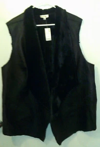 WOMENS PLUS SIZE 30/32 4X - BLACK FAUX LEATHER VEST W/FUR LINING *NEW WITH TAGS* - Picture 1 of 2