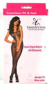 Calze a righe Fishnet con strass taglia unica - Foto 1 di 1