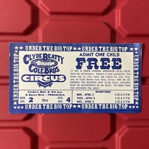 Boleto de admisión de circo combinado Clyde Beatty Cole Bros niño sin usar de colección abril de 1980 - Imagen 1 de 2