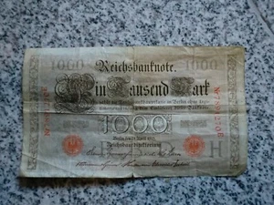 Reichsbanknote 1000 RM von 1910 in gebrauchtem Zustand - Bild 1 von 2