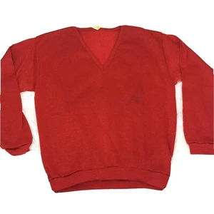 VTG 1970s Mens XL Red V-Neck Creslan Sweater Deadstock Tags Attached - Picture 1 of 9