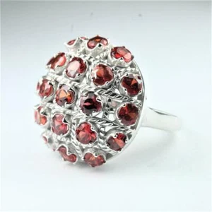 Mid-Century Style Real 925 Pure Silver Red Spinel Cocktail Occasion Women Ring  - Picture 1 of 5