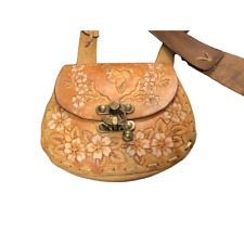 Vintage Hand Tooled Leather Purse Bird Boho Floral Crossbody Handbag 912A