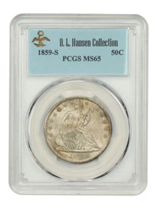 1859-S 50C PCGS MS65 ex: D.L. Hansen - Picture 1 of 4