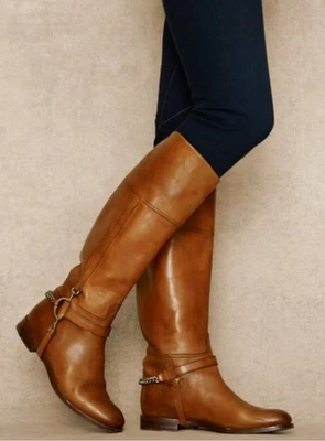 COLECCIÓN RALPH LAUREN Botas de Montar Sandra Cuero Eslabón de Cadena Talla 9.5 Coñac Foto 1 de 4