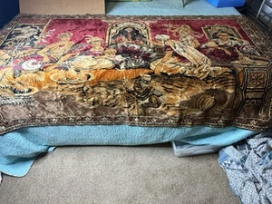 Arazzo vintage in velluto, arazzo lucido e colorato tappeto da parete da appendere XL 74”x45” - Foto 1 di 15