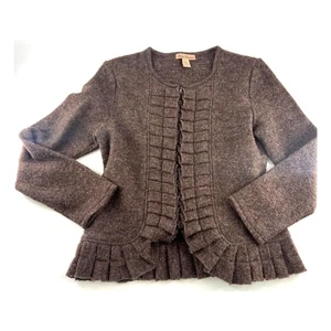 Maglione donna Marisa Christina 100% lana grande marrone zip manica lunga minimalista - Foto 1 di 7