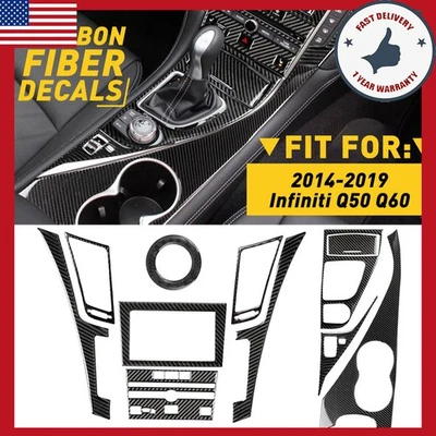 Juego de 11 fundas interiores completas de fibra de carbono para Infiniti Q50 Q60 2014-2019 Foto 1 de 4