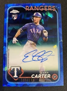 2024 Topps Chrome Sapphire Edition CSA-EC Evan Carter Auto /199 Texas Rangers RC - Foto 1 di 10