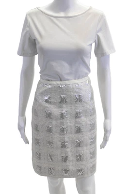 Moschino Womens Cotton Zippered Mini Dressy Straight Skirt Silver Size 12 - Image 1 of 4