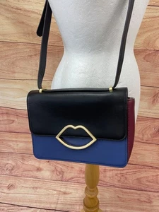 Lulu Guinness Shoulder Crossbody Small Edie Bag In Black/Blue/Damson Colour - Picture 1 of 13