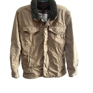 American Eagle Outfitters Mens Jacket Coat L/G Tan Brown Faux Fur Collar - Picture 1 of 12