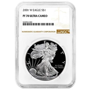 2001-W Proof $1 American Silver Eagle NGC PF70UC Brown Label - Picture 1 of 3
